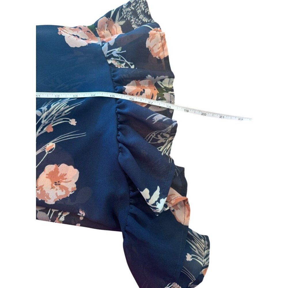 Indulge Blue Floral‎ Dress Size XL off Shoulder Mini Dress Lined sheer boho - Picture 10 of 11